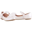 Gyöngyházfehér, enyhén csillogó, tüll virágos, tépőzáras, kislány alkalmi cipő párban.