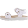 Fehér, csipkés, lábszélességre állítható, belül finom puha, hajlékony talpú, lányka Geox szandál oldalról.