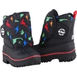 Lee Cooper, fekete alapon színes dino mintás, nagy gumi orrú, bundás, tépőzáras fiú bakancs párban.