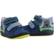 Első lépés, extra hajlékony talpú, bőr, kék alapon kutyás-csontos, 2 tépőzáras, Szamos, kisfiú cipő párban.