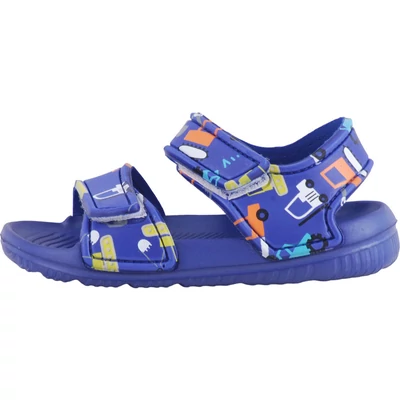 Indigókék, munkagépes, kisfiú gumi strandszandál.
