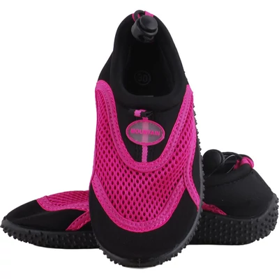 Pink-fekete, lányka, behúzós, textil-gumi vízicipő felülről.