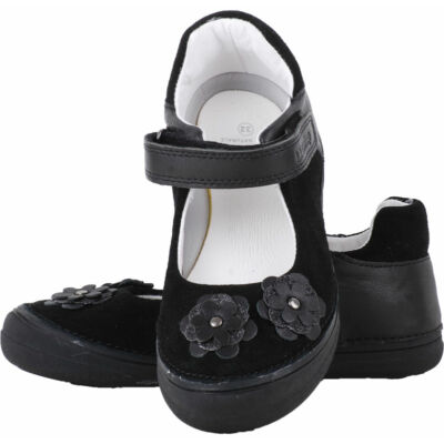 Fekete, virágos, dd step, pántos balerina cipő