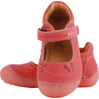 Barefoot, dd step, eper színű, pillangós, nagy gumi orrú, pántos, balerina cipő felülről.