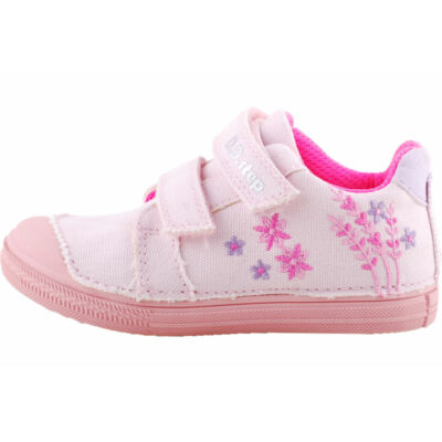 Rózsaszín, pink-lila virágos, bőr betétes, dd step vászoncipő