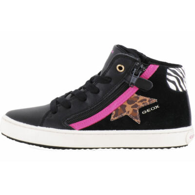 Fekete, pink cipzáras-fűzős, csillagos, magaszárű, Geox cipő