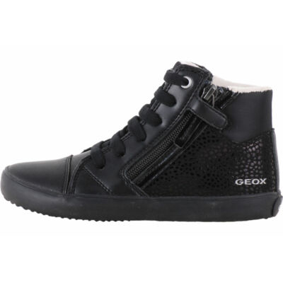 Fekete, gepárd mintás, enyhén bélelt, cipzáras-fűzős, Geox magasszárú cipő