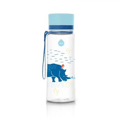 Kék, rinocérosz mintás, 400 ml-es, csöpögésmentes, BPA mentes Equa gyerek kulacs