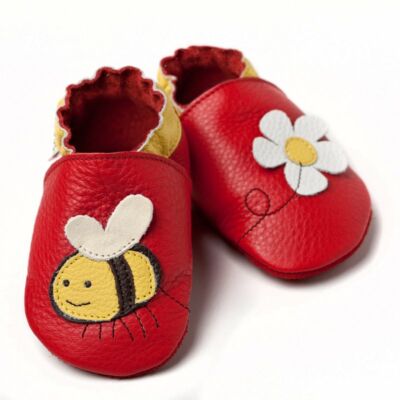 Liliputi piros méhecskés, bőr puhatalpú cipő