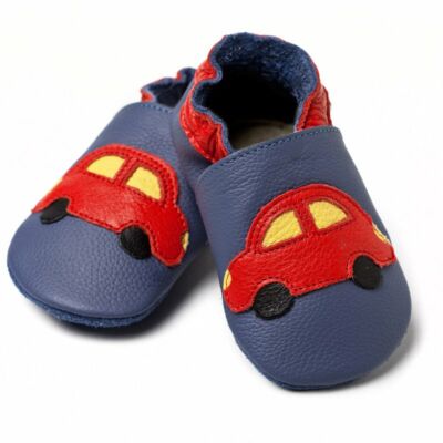 Liliputi kék, piros autós, bőr puhatalpú cipő