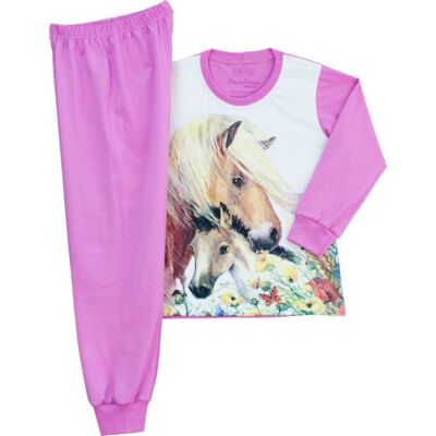 Pampress rózsaszín lovas, kiscsikós hosszú ujjú pizsama