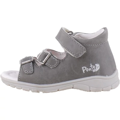 Grafitszürke, bőr, 2 csat 1 tépőzáras, Ponte20 supinált, fiú szandál