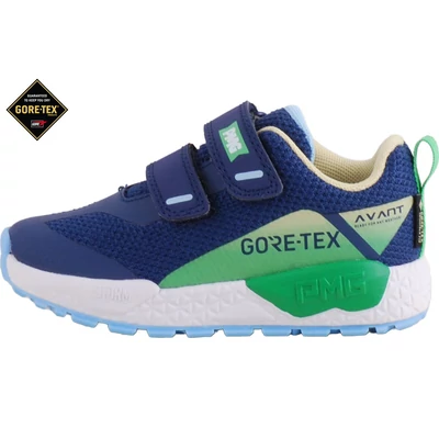 Kék-zöld, vízálló, Gore-Tex, tépőzáras, fiú edzőcipő oldalról.