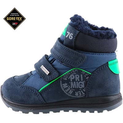 Sötétkék-neonzöld, bundás, vízálló, Gore-Tex, Primigi bakancs