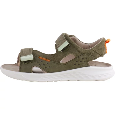 Superfit, zöld, hátul pántos, puha bőr, mezítláb is hordható, 2 tépőzáras, hajlékony talpú, fiú szandál oldalról.