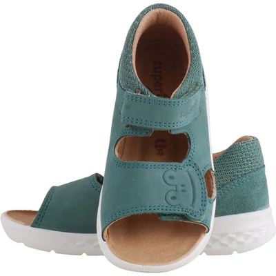 Superfit, zöld, békás, puha bőr, mezítláb is hordható, 2 tépőzáras, hajlékony talpú, kisfiú szandál felülről.