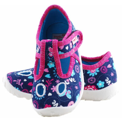 Kék-pink, virágos, nyitott, Superfit vászoncipő