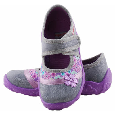 Csillogós szürke, lila virágos, Superfit vászoncipő
