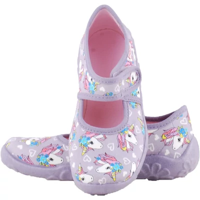 Lila alapon, unikornis mintás, kislány, tépőzáras, Superfit vászoncipő