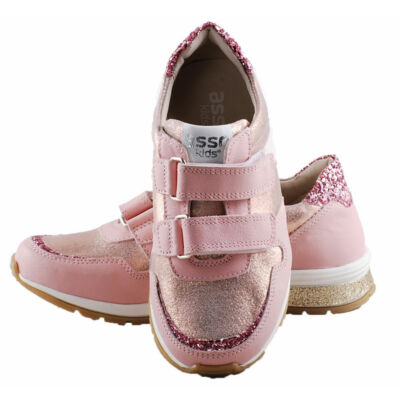 Rózsaszín, csillogós, bőr, lányka Asso prémium cipő