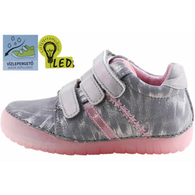 Szürke-rózsaszín csillagos, világító talpú, vízlepergetős, dd step cipő