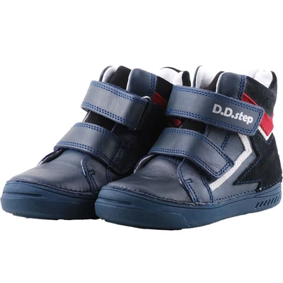 Sötétkék-piros, csillagos, magasszárú, dd step cipő