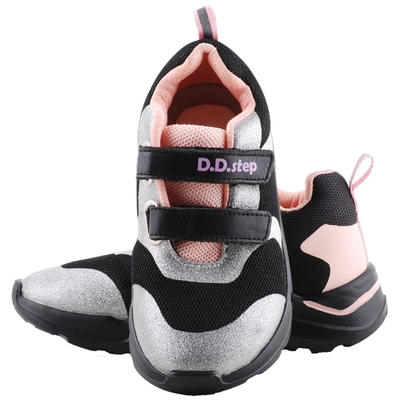 Fekete-ezüst-rózsaszín, hajlékony talpú, dd step edzőcipő
