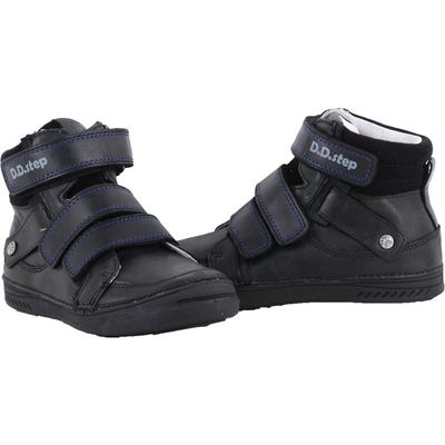 Fekete, kék varrású, vízlepergetős, dd step magasszárú cipő