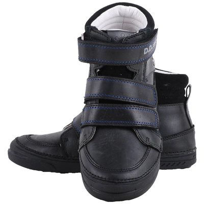 Fekete, kék varrású, vízlepergetős, dd step magasszárú cipő