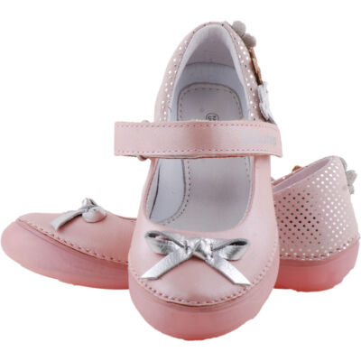 Rózsaszín, ezüst masnis, virágos, dd step balerina cipő