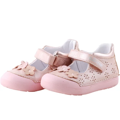Rózsaszín, bronz virágos, gumi orrú dd step, pántos balerina