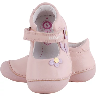 Barefoot, dd step, rózsaszín, lila kisvirágos, nagy gumi orrú, balerina cipő felülről.