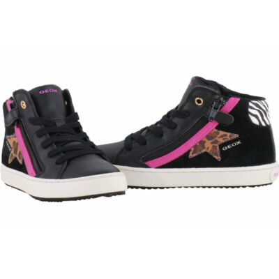 Fekete, pink cipzáras-fűzős, csillagos, magaszárű, Geox cipő