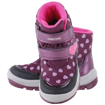 Lila-pink, szívecskés, bundás, vízálló, Amphibiox, Geox bakancs