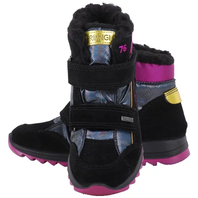 Fekete-lila, Primigi logo-s, vízálló, bundás, Gore-Tex bakancs