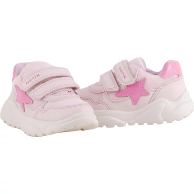 Rózsaszín, pink csillagos, lélegző, hajlékony talpú, Geox, lány, edzőcipő párban.