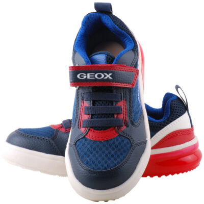 Geox, világító talpú, kék-piros, gumifűzős-tépőzáras, lélegző talpú cipő