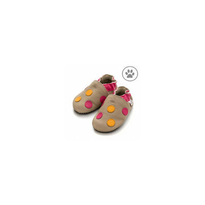 Krém, pink-sárga pöttyös, tappancsos, Liliputi, puhatalpú cipő (S)