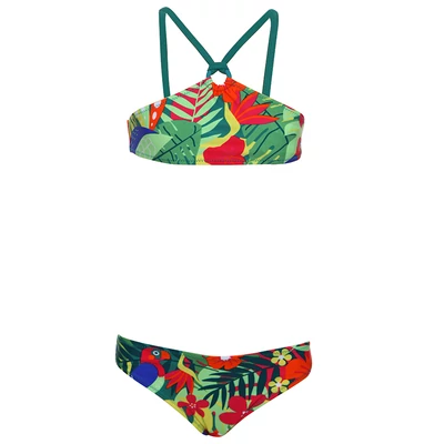 Zöld, virágos, papagájos, lányka, Boboli bikini (162)