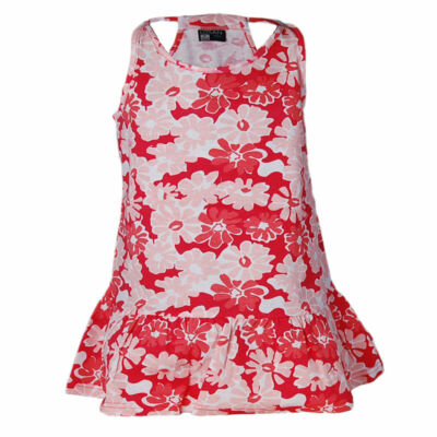 Losan piros-koral-narancs virágmintás nyári ruha (104)