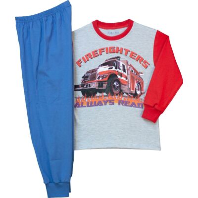 Pampress szürke-kék tűzoltóautós hosszú ujjú pizsama