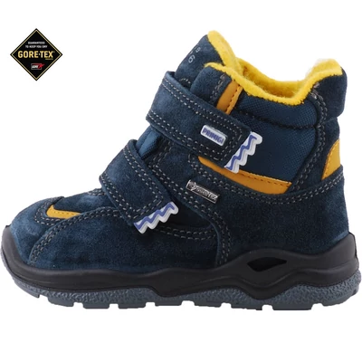 Sötétkék-mustár, vízálló, bundás, Gore-Tex Primigi bakancs