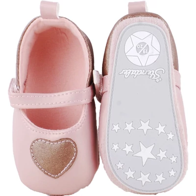 Rózsaszín, tépőzáras, arany szívecskés, kislány puhatalpú cipő párban