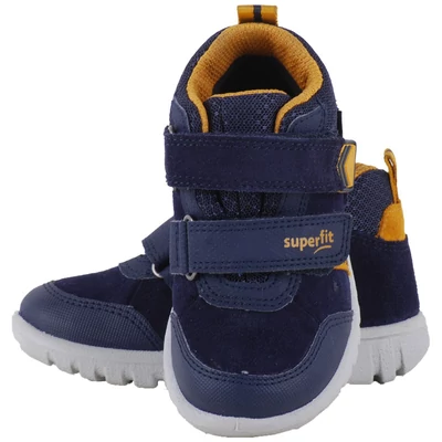 Sötétkék-mustár, Gore-Tex, vízálló, magasszárú, kisfiú cipő