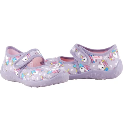 ilLila alapon, unikornis mintás, kislány, tépőzáras, Superfit vászoncipő párban
