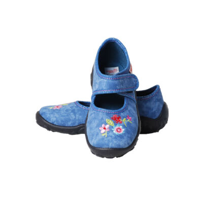 Superfit kék, hímzett virágos vászoncipő