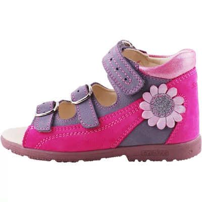 Lila, pink, csillogó virágos, Szamos supinált szandál