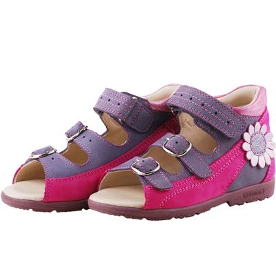 Lila, pink, csillogó virágos, Szamos supinált szandál