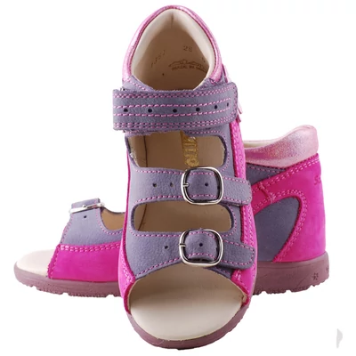 Lila, pink, csillogó virágos, Szamos supinált szandál