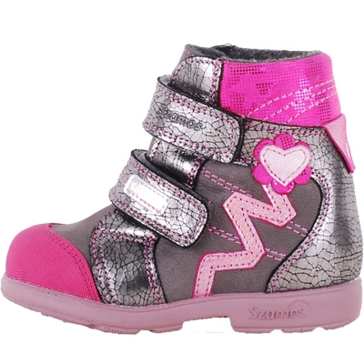 Szürke-pink, szívecskés, termo béléses, vízálló, Szamos supinált bakancs